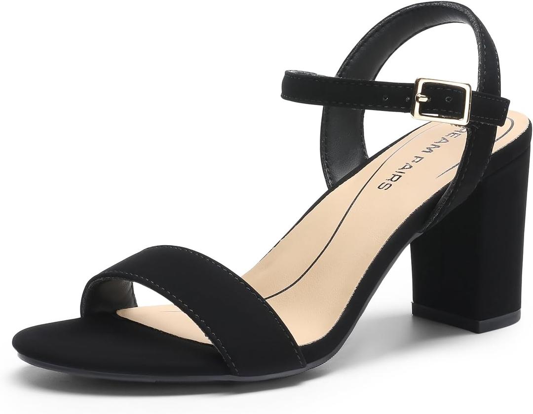 DREAM PAIRS Women's Chunky Heels Block Round Open Toe Ankle Strap Heel Fashion Wedding Party Comfort Dress Sandals Shoes (7, Black-nubuck)