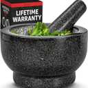 PriorityChef Large Mortar and Pestle Set, 4 Cups, 100% Natural Granite Mortar and Pestle Stone Grinder Bowl, Molcajete Bowl, Avocado Masher Guacamole Bowls, Black