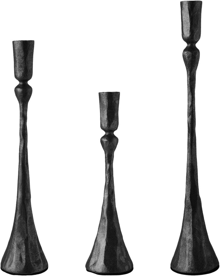 Vintage Cast Iron Black Taper Candle Holders Set of 3 Antique Decorative Candlestick Holder for Wedding Dining Table Party Rustic Home Decor
