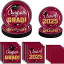 OuMuaMua 2025 Graduation Party Supplies Tableware Set - 100 Pcs Maroon Graduation Plates and Napkins Class of 2025 Disposable Dinnerware for College High School Congrats Grad Party favors, Serve 25