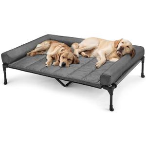 Veehoo Cooling Elevated Dog Bed Add Removable Waterproof Bolster Cushion Mat, Raised Pet Cot with Breathable Teslin Mesh, No-Slip Feet, Dog Sofa Bed for Indoor Outdoor, XXLarge, Black Silver (59.0"L x 37.5"W x 9.0"Th)