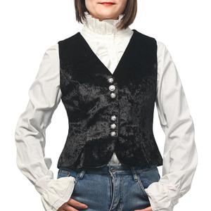 Vintage Velvet Vest for Women V-Neck Cropped Sleeveless Dressy Waistcoat Casual Tops (Black)