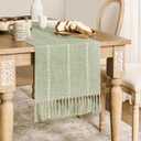 ZeeMart Farmhouse Braided Striped Table Runner, Rustic Blue Table Runners 108 Inches Long Boho Home Decor, Dusty Blue 15x108 Inches