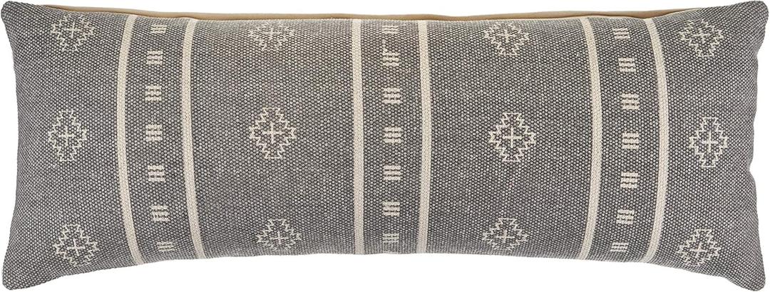 LR Home 14x36 inches Geometric Lumbar Throw Pillow Covers for Home Decor | Traditional Farmhouse Boho Cushion Covers for Throw Pillows | Perfect for Living Room Couch & Bedroom | FrostGray/Cream (36" x 14" (Pack of 1))