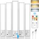 Under Cabinet Lights with Remote Control, USB Rechargeable Battery 180 Lumen Motion Sensor Indoor Light,5 Pack Wireless Under Counter Light,3 Color Dimmable Closet Lighting for Kitchen,Stairs,Wardrobe (White-9 Inch)