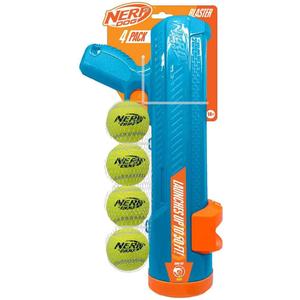 Nerf Dog 16in EXO Blaster Without Ball Clip and 2.5in NonSqueak Tennis Ball 3Pack Dog Toy  Light Blue/Orange and Green