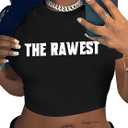 LovelyWholesale Women Graphic Crop Tops Letter Print Short Sleeve Tee Summer Sexy T Shirt Black The R Medium (Black, M)