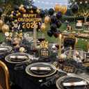 KIRE 100PCS Black and Gold Plates - Black Plastic Plates Disposable with Gold Rim Include 50Pcs 10.25inch Dinner Plate and 50Pcs 7.5inch Dessert/Salad Plate for Party/Wedding/Birthday/Graduation