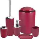 Bathroom Accessories Set, 6Pcs Bathroom Accessory Set Includes Toothbrush Holder, Soap Dispenser, Soap Dish, Toothbrush Cup, Toilet Brush, Trash can for Bathroom Countertop Decor(Burgundy)