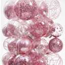 Christmas Ball Ornaments Shatterproof Clear Large Plastic Hanging Ball Decorative Baubles Set with Stuffed Delicate Decorations (Multi-Size, Pink)