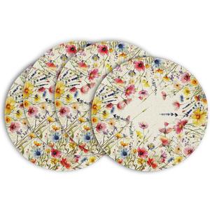 Artoid Mode Daisy Lavender Floral Leaves Spring Round Placemats Set of 4,14 Inch Seasonal Spring Table Mats for Party Kitchen Dining Decoration