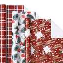 LeZakaa Christmas Red Wrapping Paper Roll - Mini Roll - Mushroom Printing, Flower Metallic Foil, Red Backing Plaid Collections for Christmas Holiday Party - 17 x 120 inches - 3 Rolls (42.5 sq.ft.ttl.)