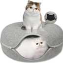 Donut Cat Tunnel Bed Peekaboo Cat Cave for Large Cats Up to 30 Lbs, Kitty Interactive Playing Tent House for Multiple Cats,Detachable,Scratch Resistant (2 in 1 Gray, Medium - 20 Inch Diameter)