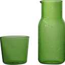 Bedside Glass Water Carafe Set with Cup, Glass Carafe with Lid Mouthwash Cups for Bedroom Bathroom Juice Wine Milk 19oz (Green)