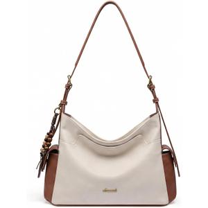 LOVEVOOK Hobo Purses for Women,Soft Faux Leather Crossbody Purse with Tassel Charms,Women's Shoulder Handbags for Daily (Medium, White Brown)
