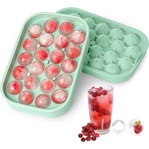 Ice Cube Tray, 2 Pack Silicone Ice Balls Maker with Lid BPA Free Easy-Release Ice Cube Trays for Freezer, DIY Homemade Round Ice Cubes for Whiskey, Cocktails, Coffee (Green)