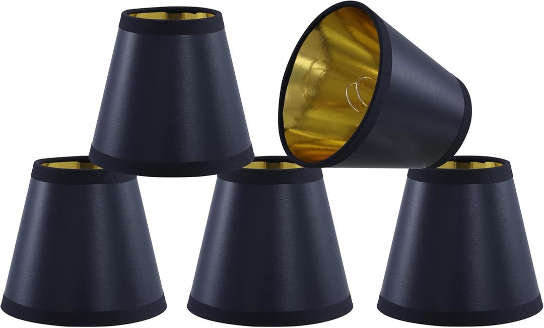 Aspen Creative 51054-5, Hardback Empire Transitional Clip-On Chandelier Shade, Black w/gold inside Washi Paper. 3" Top x 5" Bottom x 4.5" Slant, Set Of 5