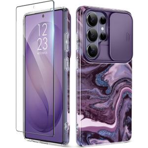 GVIEWIN for Samsung Galaxy S26 Ultra Case with Slide Camera Cover, [Screen Protector] [Shockproof Military Grade Drop Protection] Marble Slim Fit Hard PC Phone Cover S26 Ultra 6.9" 2026 (Quicksand)