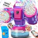 Rechargeable Bubble Machine with RGB Lights: 30,000 Bubbles/Min Storm, Auto 360 Rotation, Battery% Display - Remote Control Bubble Maker for Romantic Wedding, Kids Party & Outdoor Events