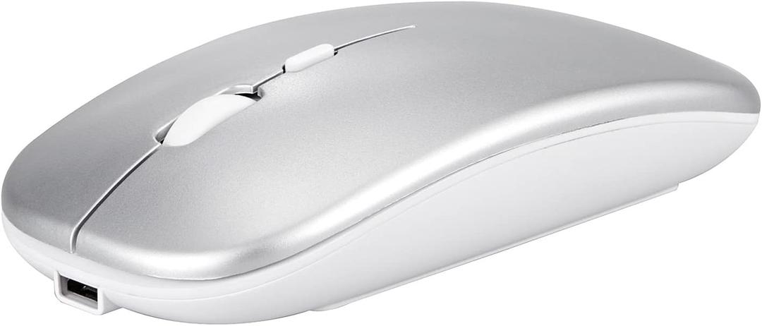 Wireless Bluetooth Mouse for Apple iPad iPhone MacBook Android Samsung Tablet Phone Dual-Mode Rechargeable 2.4G Portable Computer Mice for Windows Laptop Notebook PC Mac Desktop USB Receiver (Silver)