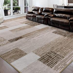 FlyDOIT Modern Geometric Patchwork Area Rug, 6x9 Beige Large Rugs for Living Room, Rockwood Collection Indoor Rugs for Bedroom, Throw Carpet Floor Decor for Entryway Dining Room Office Nursery