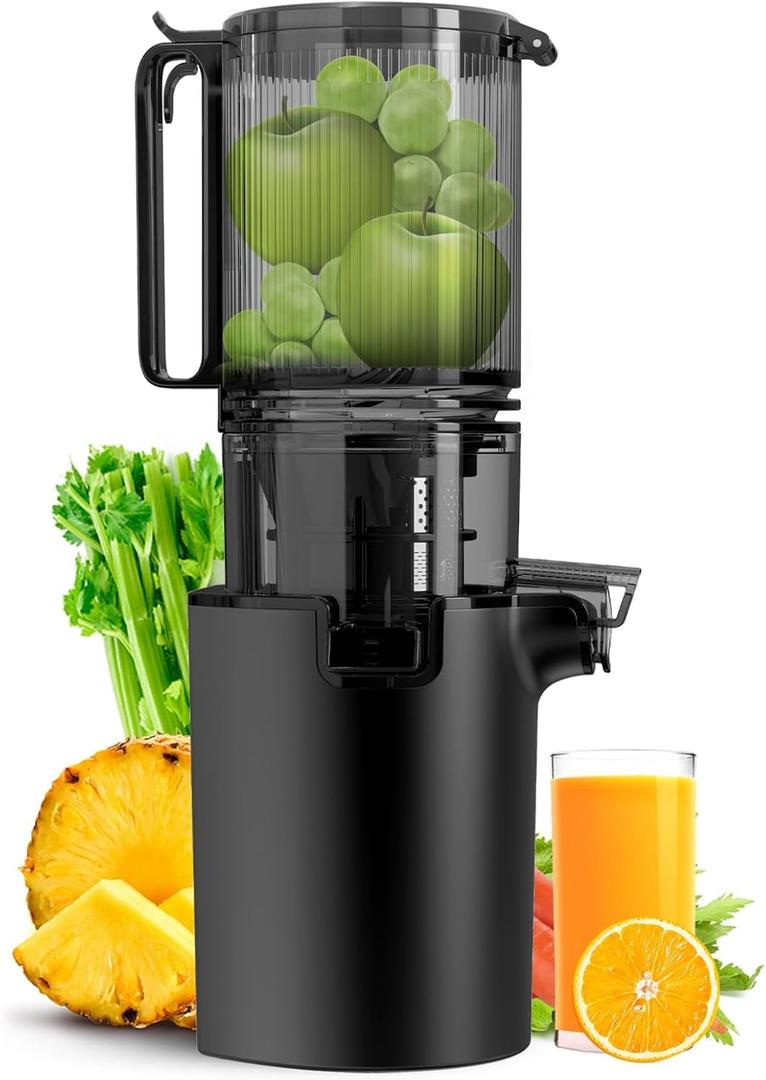 Cold Press Juicer, 5.8" Wide Feed Chute Juice Extractor Machine with 400W, High Juice Yield, Slow Masticating Juicer for Whole Vegetables & Fruits, Black
