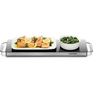 Chefman Long Electric Warming Plate Heating Element, Prep Food for Parties, Stainless Steel Frame & Tempered Glass Surface, Buffet at Home, for Trays & Dishes, Cool-Touch Handles, Black