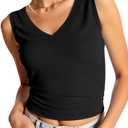 Imily Bela Womens Ribbed Tank Tops Summer Slim Fit V Neck Tops Casual Basic Knit Sleeveless Shirts, M