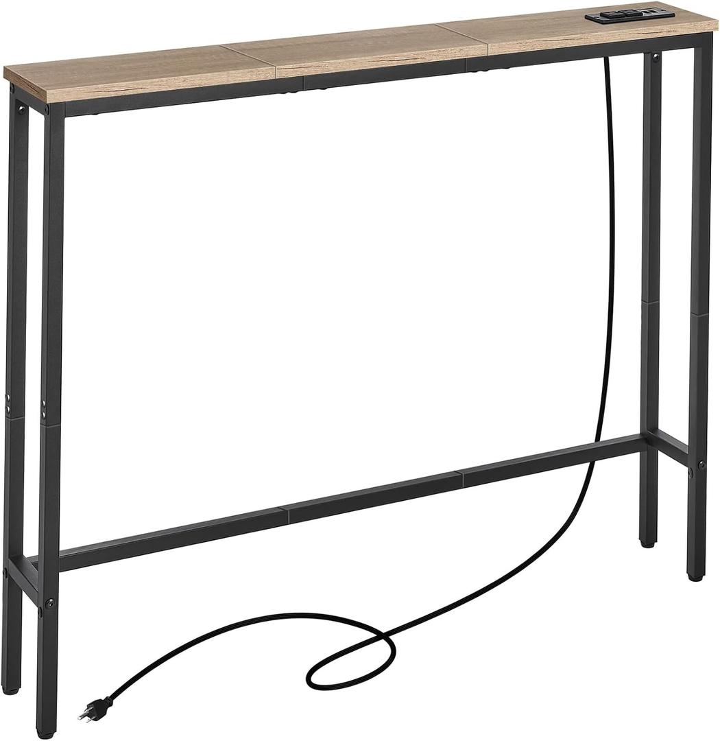 ELYKEN 5.9" Narrow Console Sofa Table with Power Outlets, Total 39.4 Long Behind Couch Table with Charge Station and 6.5 Extension Cord for Living Room, 5.9" D x 39.4W x 29.5H, White Oak