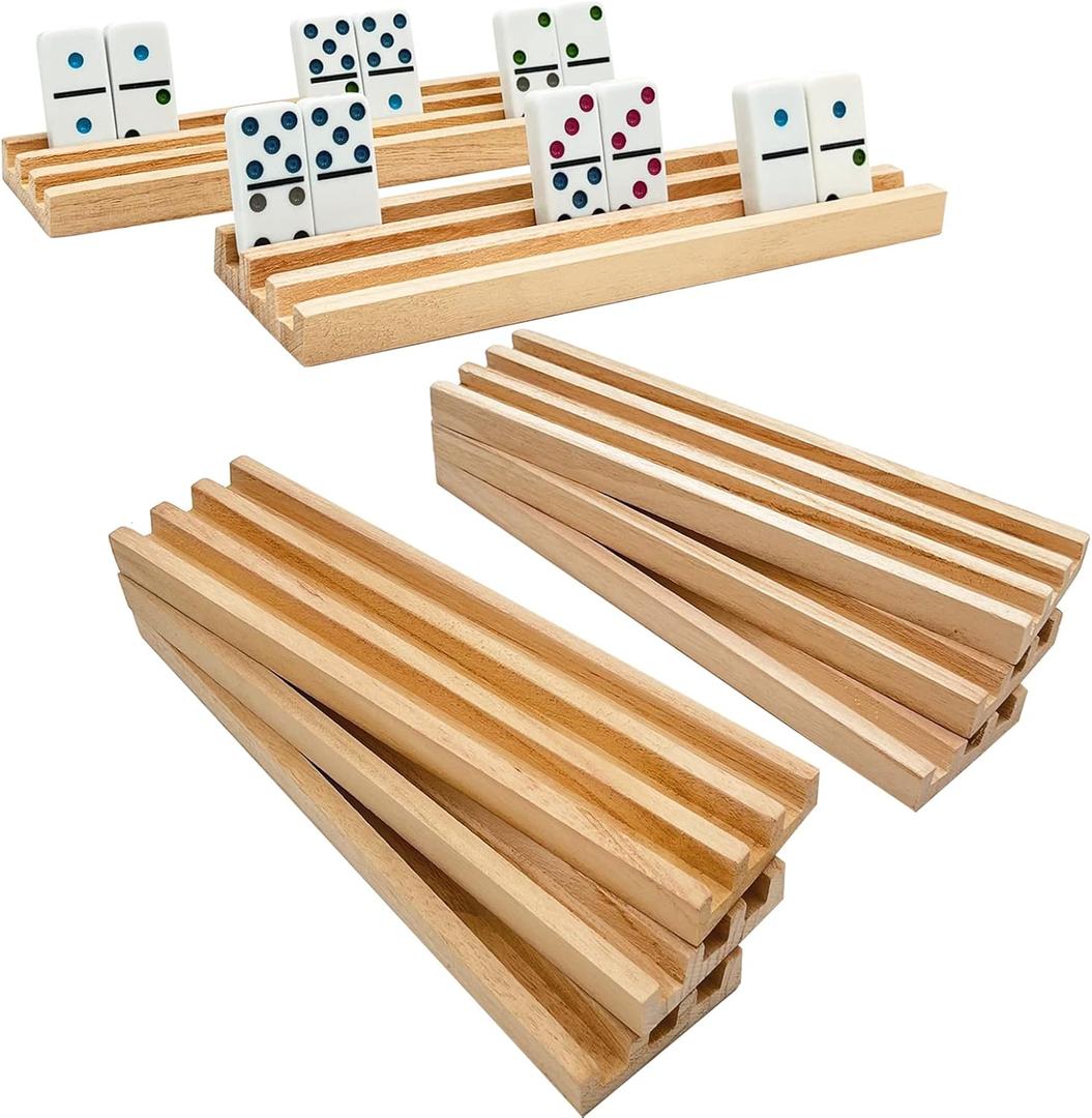 SUTIMSHE Wooden Domino Racks/Trays Set of 8 Natural Domino Trays Holders Organizer for Mexican Train Chickenfoot and Other Domino Games - Dominoes NOT Included