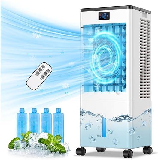 Portable Air Conditioners, 4-IN-1 Evaporative Air Cooler, Portable AC Unit w/ 4 Modes & 3 Speeds, Swamp Cooler w/ 12H Timer & Remote, Fast Cooling Room Air Conditioner for Bedroom Home Office Garage