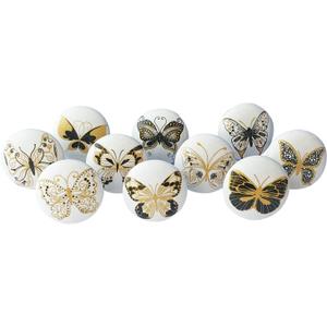 Royal Kraft Vintage Golden and Black Printed Ceramic Pull Knobs for Kitchen Cabinet, Door & Drawer, Wardrobe, Cupboard (Set of 10)