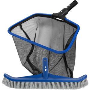 POOLAZA Aluminum Frame Pool Skimmer Net & 16.5'' Pool Brush Head, Deep Bag Pool Net Skimmer & Pool Brushes for Cleaning Pool Walls, Professional Pool Cleaning Kit for Above Ground Pool &Inground Pools