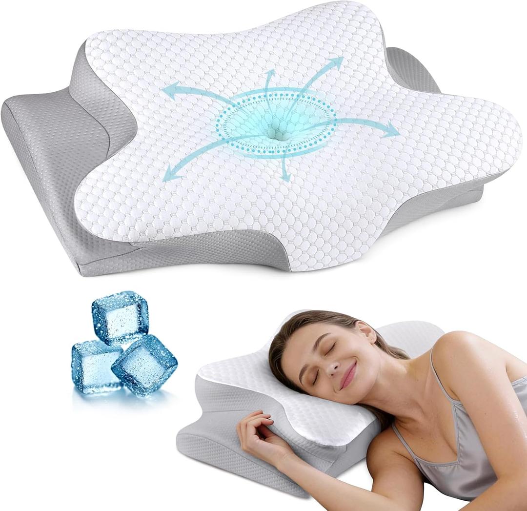Cervical Neck Pillow for Pain Relief, Ergonomic Contour Pillow, Orthopedic Memory Foam Neck Support Pillow for Side, Back & Stomach Sleepers