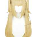 Half and Half MisaAmane Cosplay Wig Long Blonde Anime Ponytail Wigs with Bangs 27.5'' Light Golden Pigtails Gothic Wigs for Halloween Party Daily
