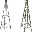 2 Pack Black Metal Folding Square Plant Stand – 35.5" Tall 2-Tier Decorative Plant Holder Flower Pot Stand for Patio Garden Climbing Vines, Roses, Clematis, and Potted Plants