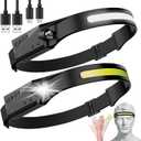 LED Headlamp, 2 Pack Rechargeable Flashlight for Adults, 230 Wide Beam Headlight, Motion Sensor Head Lamp, Adjustable Headband Outdoor Waterproof Head Light for Running, Camping, Hiking