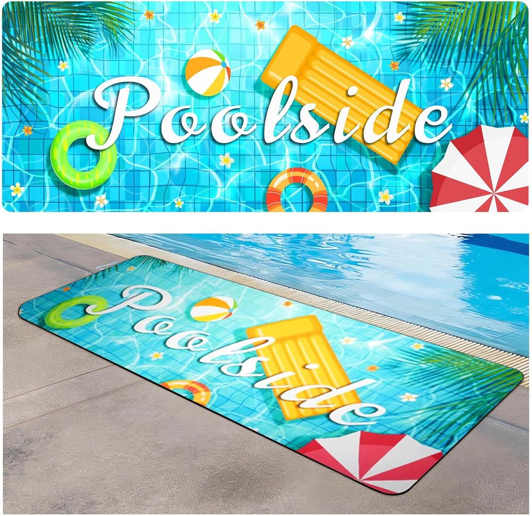 Poolside Rubber Drainage Mat, 17.3" x 47.2" Non-Slip Heat Resistant Outdoormat, Durable Quick Drain Pool Deck Mat for Patio, Bathroom, Garden, Indoor & Outdoor Use