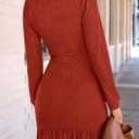 PRETTYGARDEN Women's Spring Fall Ruched Bodycon Mini Dress Long Puff Sleeve Ruffle Fitted Cocktail Party Dresses (Orange, L)