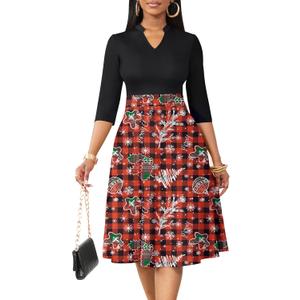 Nmoder Casual Dresses for Women Semi Formal Fit and Flare 3/4 Sleeve A-line Church Work Dress with Pockets (M)