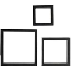 MELANNCO Floating Wall Square Cube Shelves for Bedroom, Living Room, Bathroom, Kitchen - Wood, Set of 3, Black