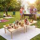 60" x 30" Wooden Low Picnic Table with Outdoor Picnic Blanket 79 "x 59 "