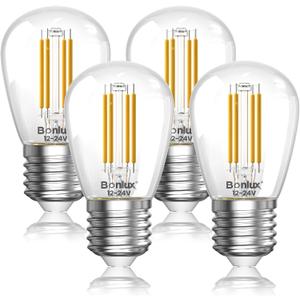 Bonlux E26 12V LED Light Bulb 4W S14, 3000K Warm White, Low Voltage E26/E27 LED Bulb for Off-Grid Solar Systems, RV, Marine, Garage, Landscape Lighting - AC/DC 12-24V,Pack of 4