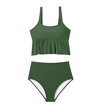 No Brand Women High Waisted Bikini Sets Tummy Control Swimsuits Ruffle Sleeve Two Piece Bathing Suit V Neck Swimwear XL
