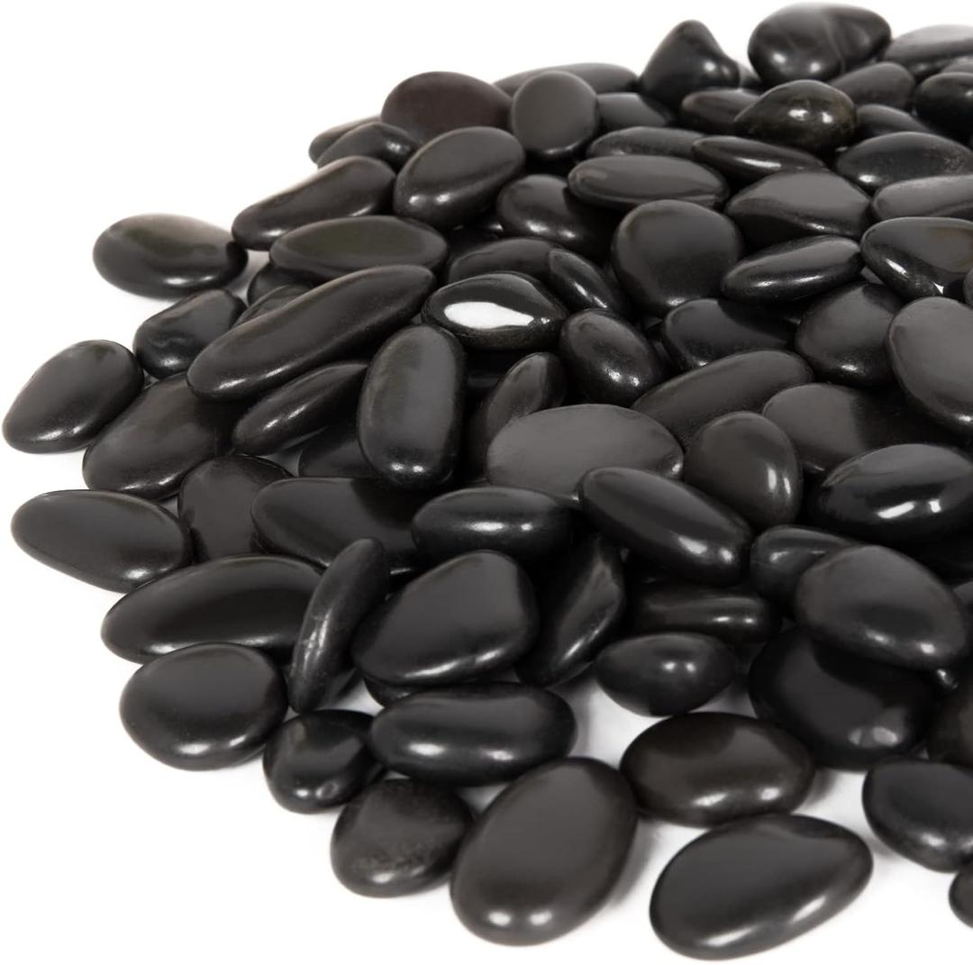 GASPRO 15lb Black River Rocks for Landscaping Outdoor, Polished Black Pebbles for Planters - 1 to 2 Inch, Large Decorative Stones for Garden Decor