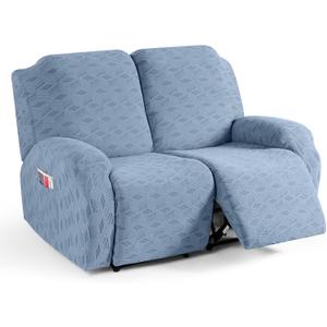 TAOCOCO Recliner Loveseat Cover Oversized, Stretch Jacquard Reclining Loveseat Cover for 2 Seat Extra Large Sofas Recliner Covers with Elastic Bottom for Kids, Pets (Light Blue)