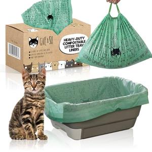 Home Compostable Cat Litter Box Liners, Jumbo XL 36” x 19” Drawstring - Extra Thick Heavy Duty Litter Box Bags, Tear Resistant & Leak-Proof Cat Liners for Easy Cleanup - Pack of 10