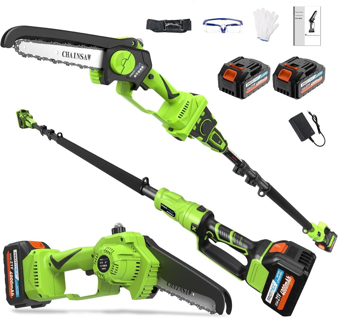 2-in-1 Cordless Pole Saw 8 InchMini Chainsaw, with 24.0Ah 21V Battery and Charger, Brushless Motor, Total Reach of Max 15ft, Electric Pole Saw for Tree Trimming and Hedge Cutting