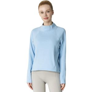 Women's Fleeced Sweatshirt - Stand-Up Turtleneck, Side Pockets, Warm Fleece for Winter Daily Wear (Blue, S)