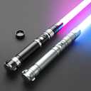 DAMIENSABER 2 Pack 4 Sound Fonts Light Sabers, RGB Heavy Dueling Light Sabers 12 Colors Changing for Adults, Volume Adjustable Metal Hilt Light Saber with Black Connector (RGB- 4 Fonts, 1:black+grey)
